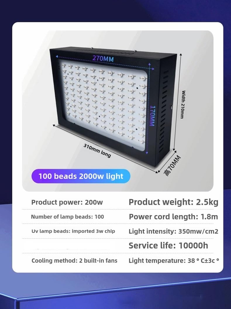 Lampada uv resina, Piastra for stampa a olio verde con vernice a inchiostro solido raffreddata ad aria ultravioletta da 2000 W, 365 nm, 395 nm e 405 nm(100LEDs 2000W,365nm)