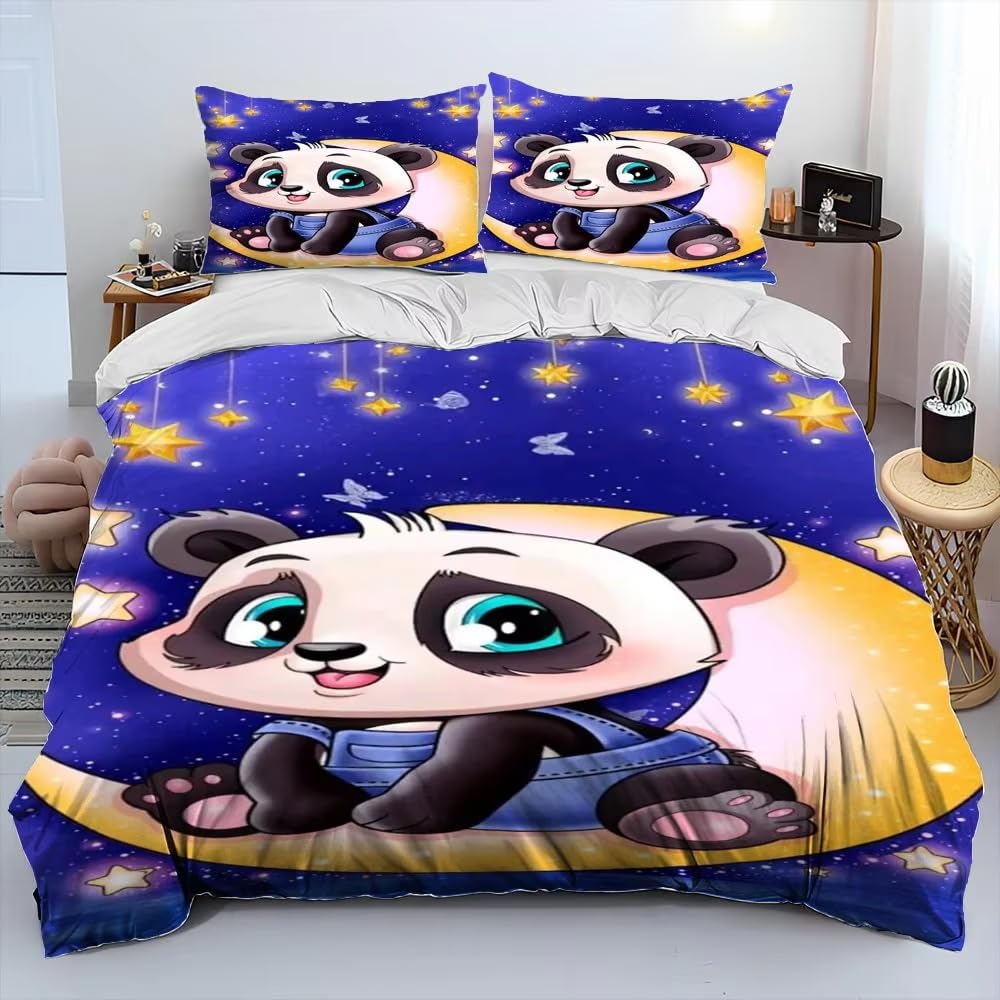 NDXRWDZR Super King Size Duvet Set Cute Panda Duvet Cover with Zipper Closure Bedding for Aldults Kids Soft Breathable Microfiber Cover 260x220 cm + 2 Pillowcases 50x75 cm