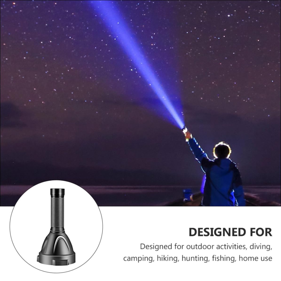 ibasenice Torcia Elettrica Portatile Multifunzione da Esterno 5000 Mah | Luce Debole e Forte, Lampeggiante, Lega di Alluminio Nera, per Immersioni e Trekking