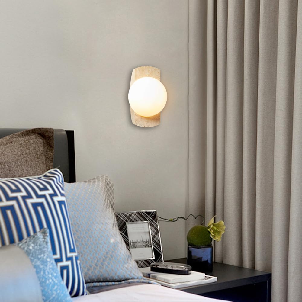 Industrial Style Yellow Travertine Wall Light, G9 Source Glass Lampshade Lamp, Single Head Flush Mount Sconce, Restaurant Entrance Balcony Mounted Fixtures