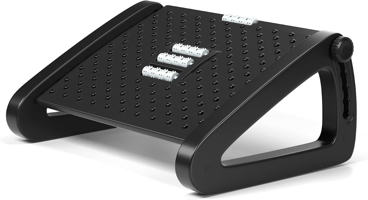 AMUSPK Office Foot Rest - Adjustable Height Footrest Under Desk - Ergonomic Foot Stool with Large Roller Massager for Office, Pressure Relief, Straightening The Hunchback, Father's Day Christmas Gifts