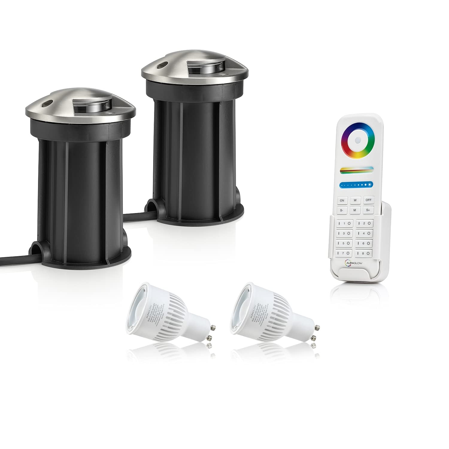 Auraglow Deep Recessed IP67 Outdoor Deck Light - Anti-Dazzle - Colour Changing with 8 Zone Remote - 2 Pack