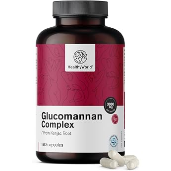 HealthyWorld Glucomannan Complex 3000 mg - From Konjac Root - 180 Capsules - To Support Weight Loss - With Added Choline Chromium Vitamin D3 and B3 - GMO Free - 1 Month Supply