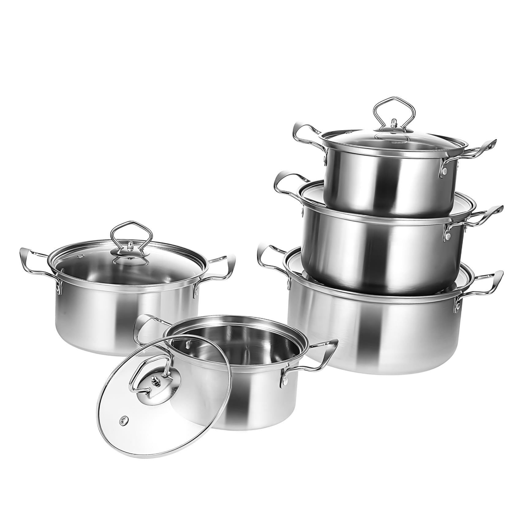 Batterie cuisine de 10 casseroles à soupe en acier inoxydable TOYANDONA avec couvercle verre