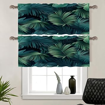 2 Panels Tropical Jungle Plant Valances for Windows, Palm Tree Leaves Fantasy Rod Pocket Valance Curtains Home Decor Window Treatment for Kitchen/Living Room, 54" W X 18" L