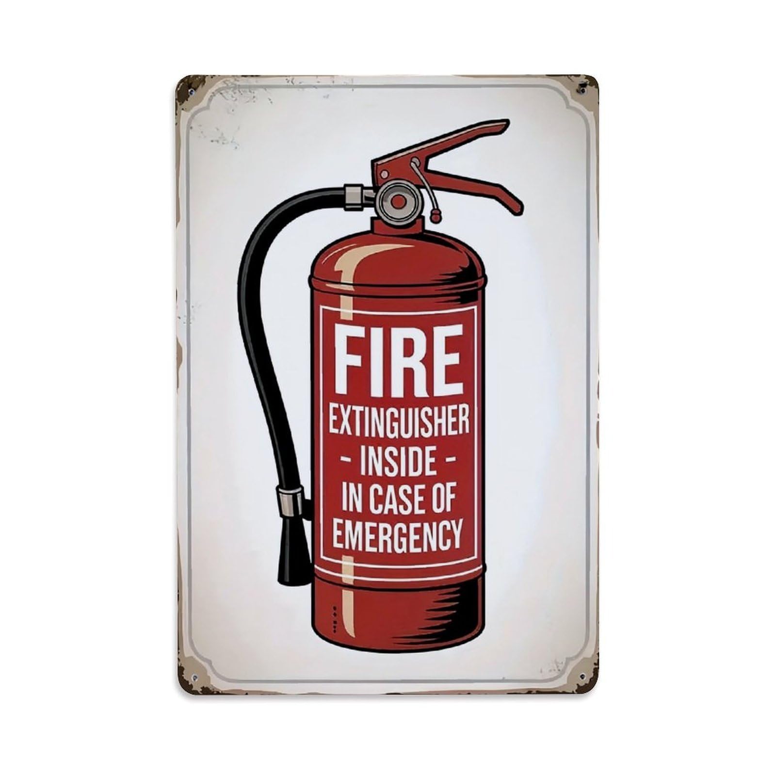 Nestemfo Vintage Fire Extinguisher Inside Emergency Sign Tin Sign Metal Sign, Living Room,Bar, Home, Bedroom Wall Decor,Retro Metal Poster 8X12 Inches