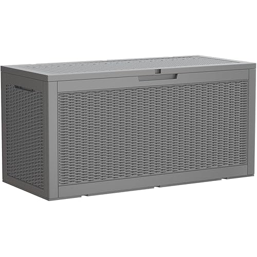 Devoko 95 Gallon Deck Box Large Resin Outdoor Storage Box, Waterproof and UV Resistant Lockable for Outdoor and Patio, Large Storage Cabinet for Patio Furniture, Garden Tools and Pool Supplies, Grey