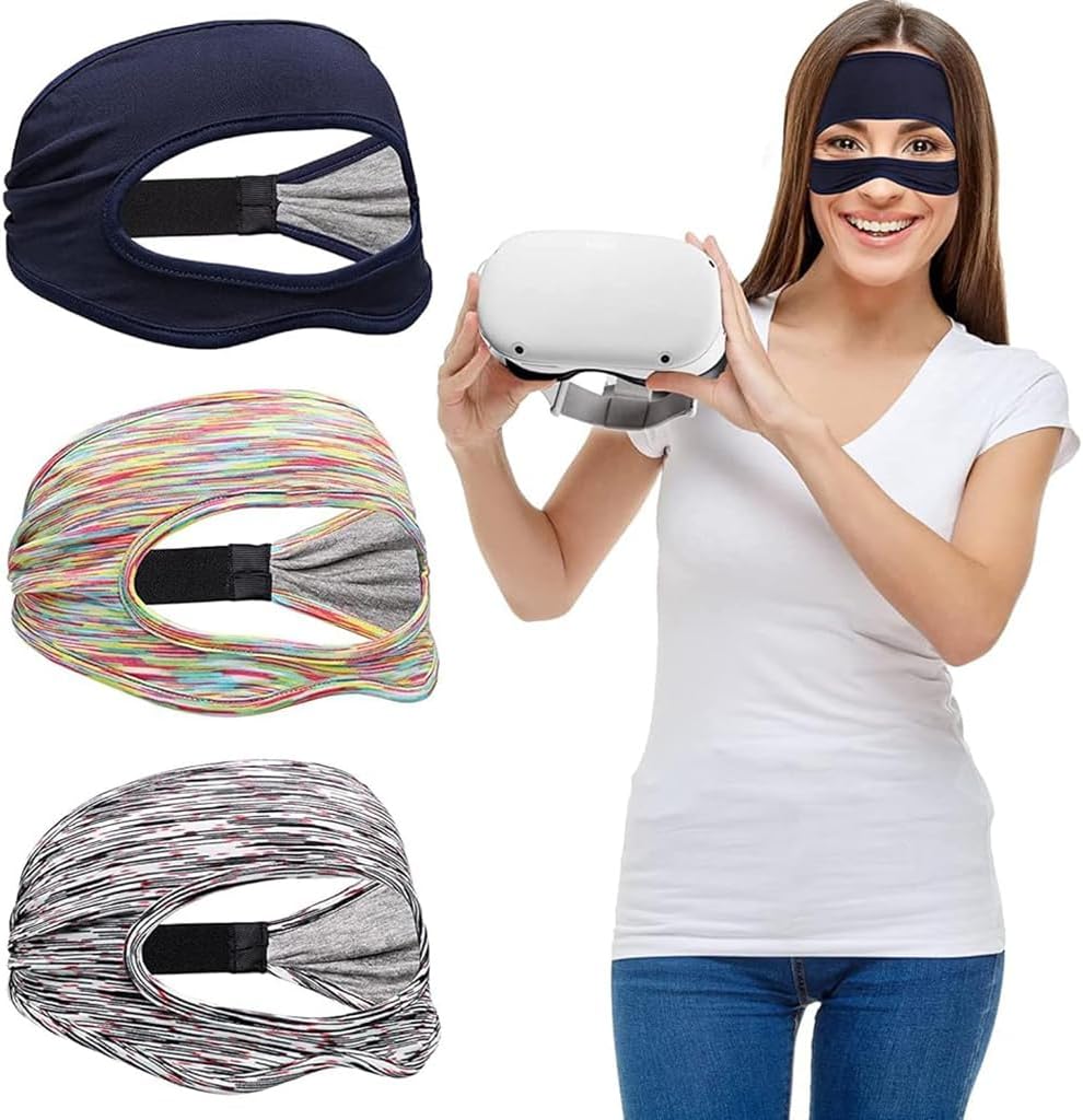 - 3Pcs Headwear Mask for VR Players Breathable Stretchy VR Eye Mask Sweat Band for Oculus Quest 2,Face Cover Sweat Guard Face Meta/Oculus Quest