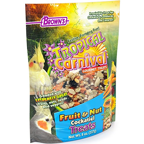 F.M. Brown’S Tropical Carnival Fruit & Nut Cockatiel, Conure And Lovebird Treat With Natural Fruits, Nuts, Seeds And Veggies, 8-Oz Bag – Treat Bits Designed For Small Hookbills