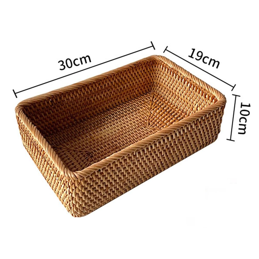 FUBESK Cesta de almacenamiento de ratán tejida a mano, placa cuadrada de frutas, organizador de escritorio, soporte de artículos diversos, decoración de cocina, oficina, amarillo, 20 x 13 x 8 cm