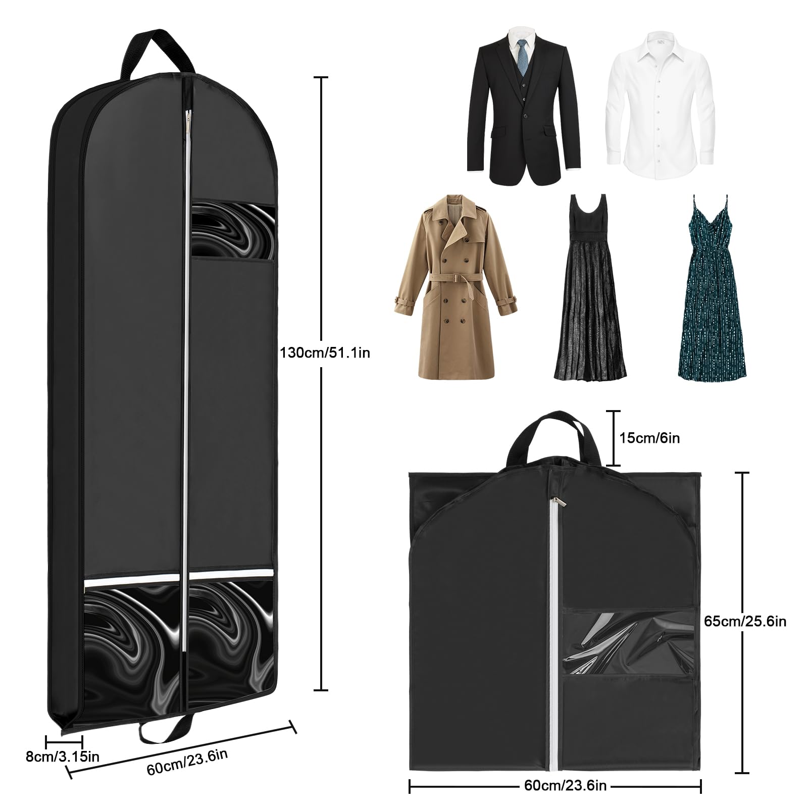 Housses De Vêtements Holres – Lot De 2, 130x60 Cm, Avec Fenêtre Transparente Et Poches PVC | Pour Costume, Robe, Manteau