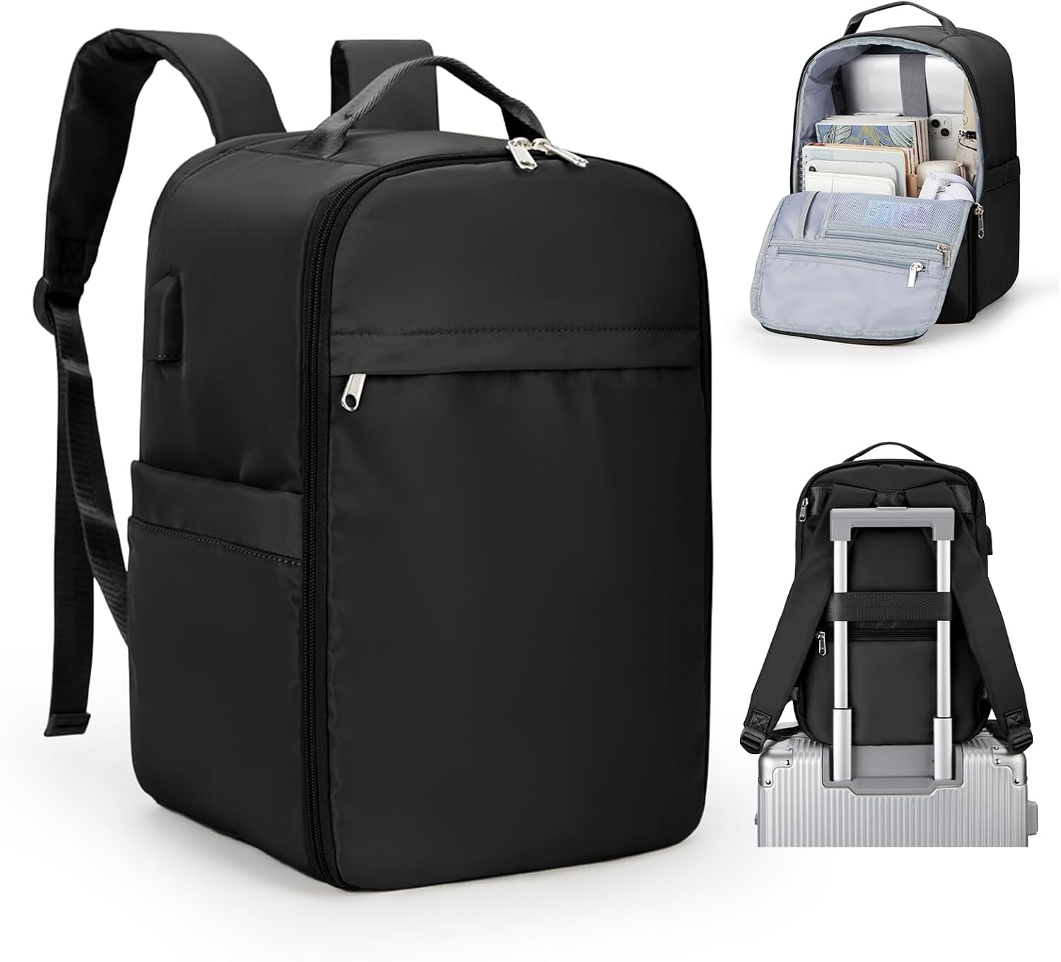 United Airlines Approved Personal Item Travel Bag, Underseat 20L Carry on Backpack, Waterproof Cabin Luggage Bag, mochila de viaje, Frontier Airlines Personal Item Bag, black