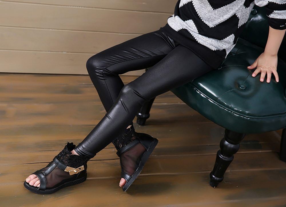 Kids Toddler Girls Faux Leather Pants Shiny Strech Leggings Tights - Image 3