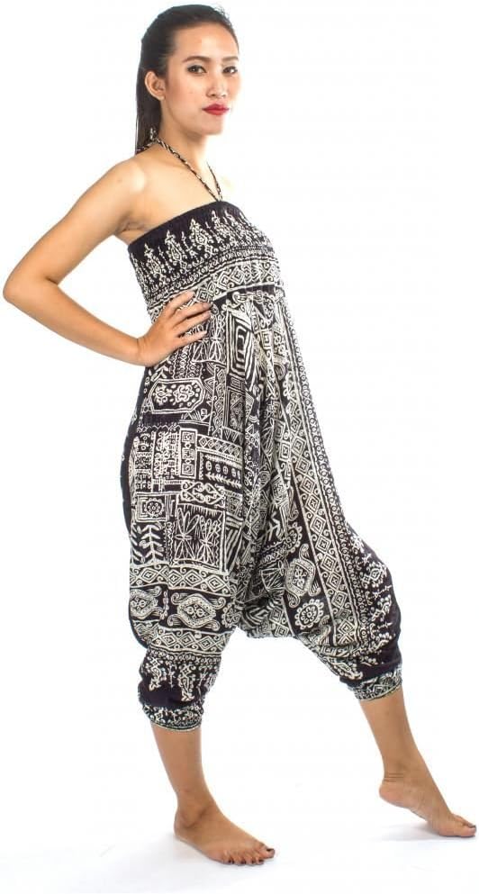 LOFBAZ Yoga Harem Pants for Women Boho Hippie Bohemian Clothing Womens Indian Beach Gypsy Clothes Maternity Genie Jumpsuit Funky Black L - Image 2