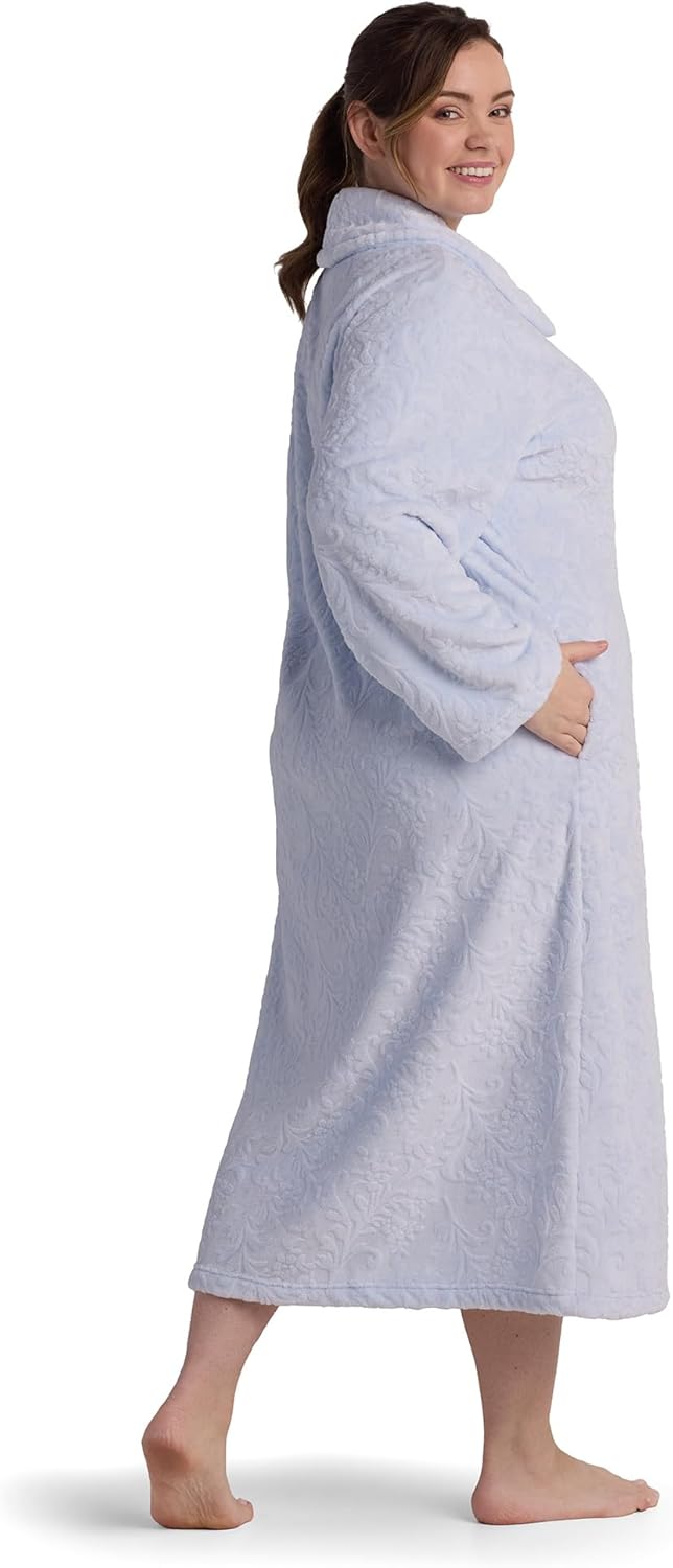 Miss Elaine Women's Long Fleece Robe, Long Sleeves and Zipper Front Closure, Collared Neck with Side Pockets - Image 4