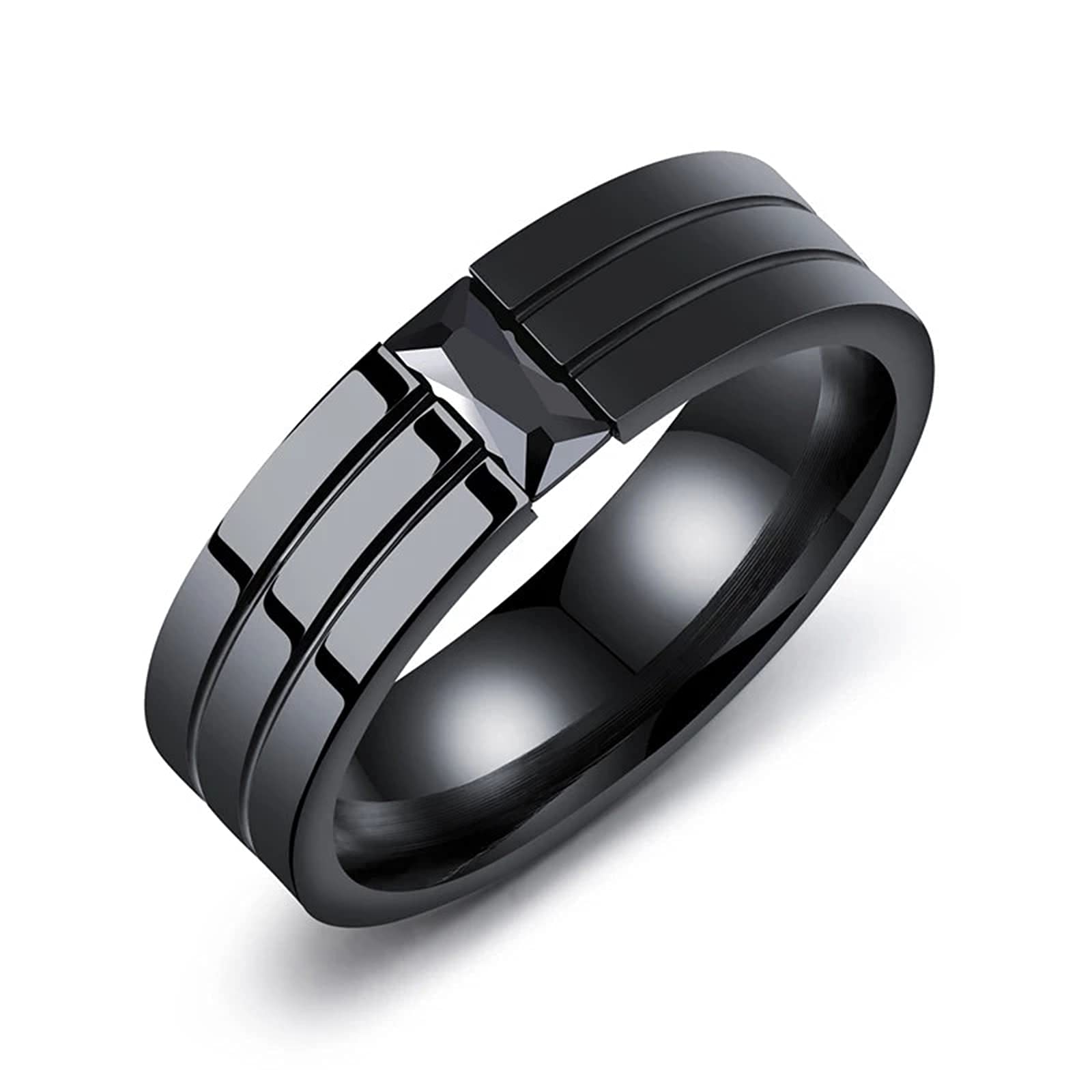 Ring für Männer, Punk, cool, schlicht, schwarzer CZ-Stein, Edelstahl, Ehering, Verlobungsring