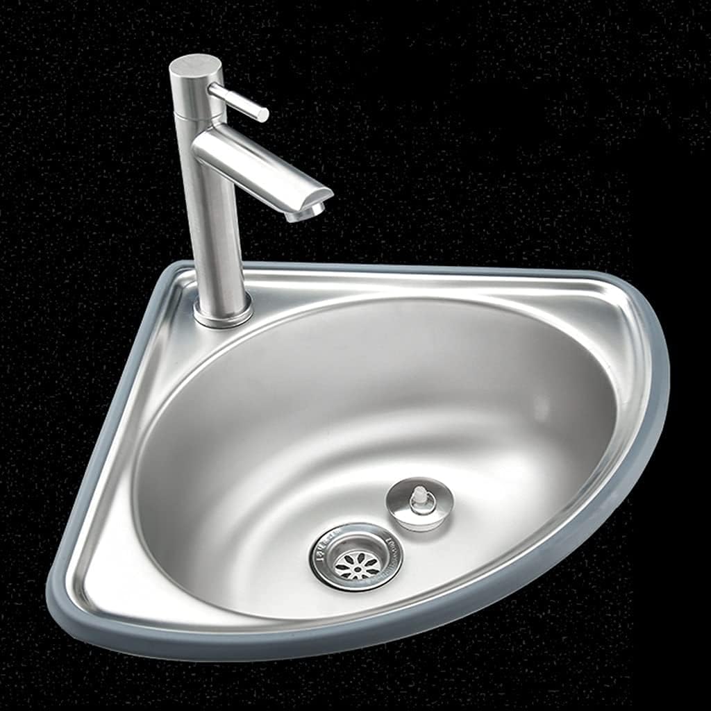 Bar Sinks Stainless Steel Wall-Mounted Triangular Bar Sink Multifunctional Corner Single Bowl Bathroom Wash Basin (Color : Silver-2, Size : 33×37 cm)