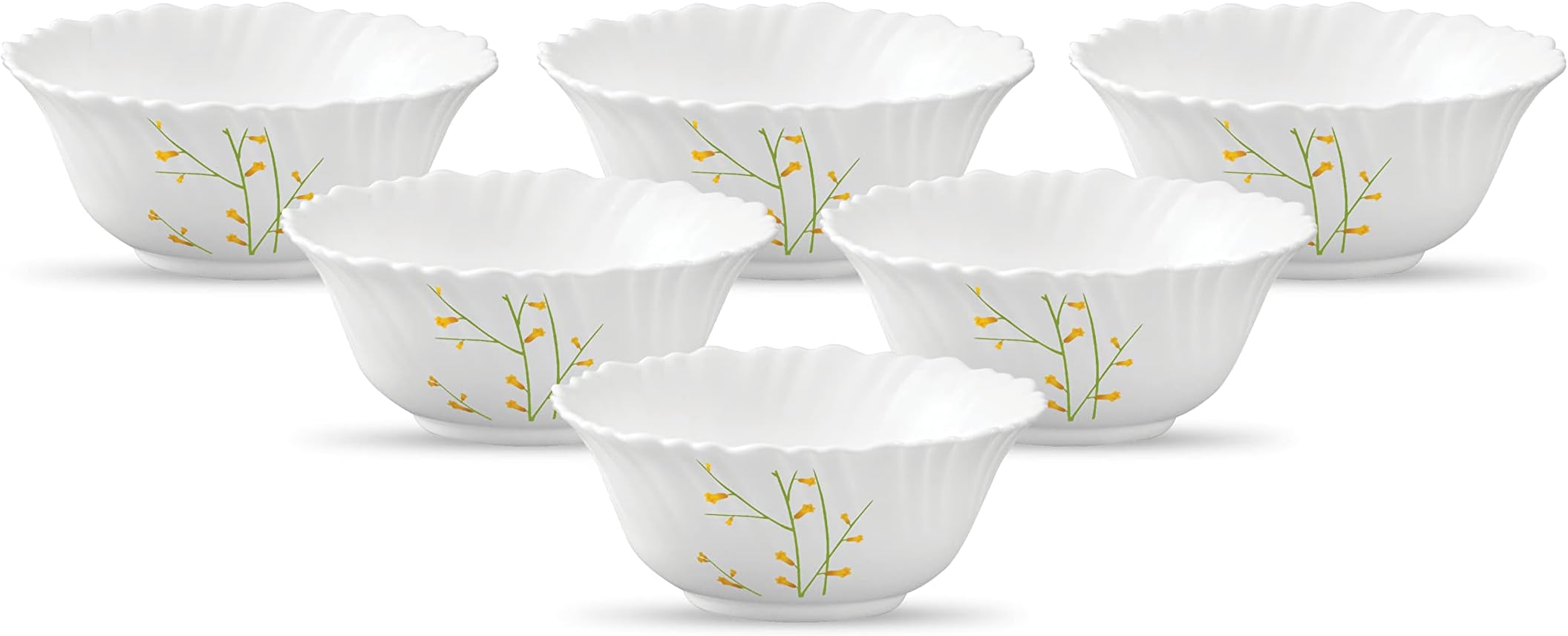 La OpalaDiva Classique Collection Opal Glass Crockery | Vegetable Bowl Set of 6 | Citron Weave Design | for dal & Condiments | Microwave Safe | 100% Vegetarian | Extra Strong | Light & White