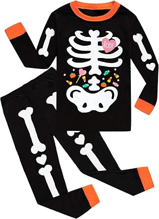 Toddler Boys Halloween Pajamas Glow in The Dark Skeleton Pjs Cotton Sleepwear 2 Piece Pant Sets Kids Halloween Clothes 2-12T