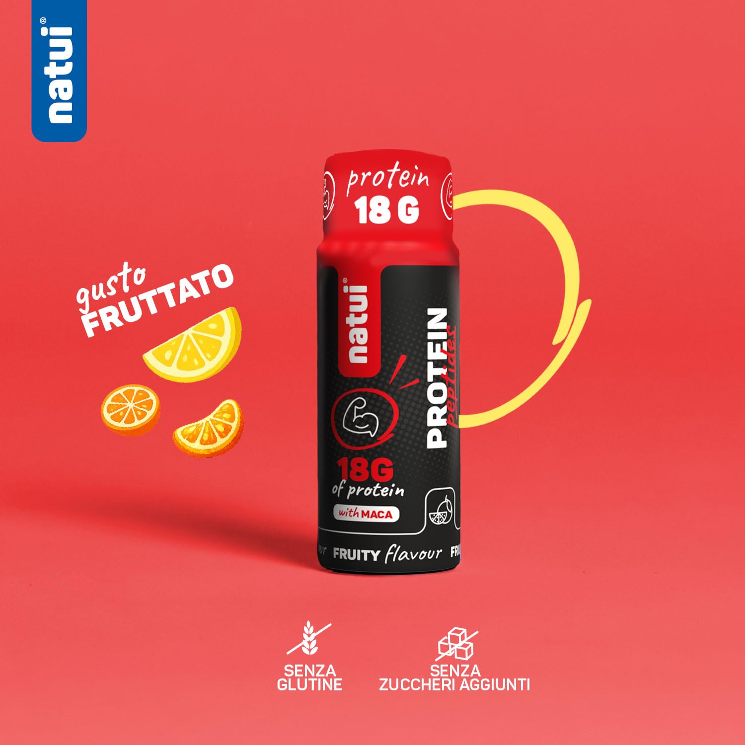 Natui Protein Peptides - Shot Booster Pronti da Bere - Con 18 g di Proteine da Peptidi di Collagene Idrolizzato, Maca ed Estratti di Frutta - Senza Glutine e Senza Zuccheri Aggiunti - Box da 6 x 60 ml