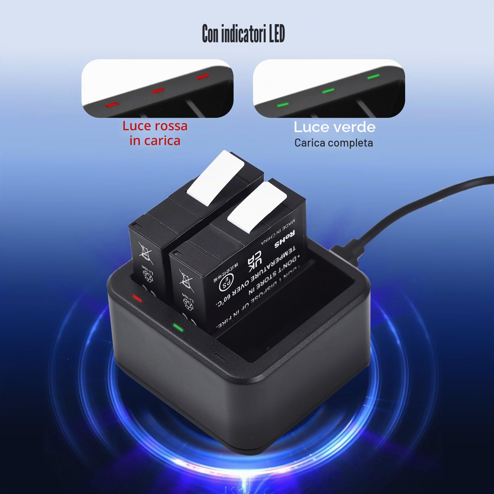 Andoer Batteria Caricabatterie Kit Doppio Caricabatterie Rapido Kit Batteria e Caricabatterie per Fotocamera Sportiva per Scheda Compatibile con Fotocamere Insta360 Ace/Ace PRO