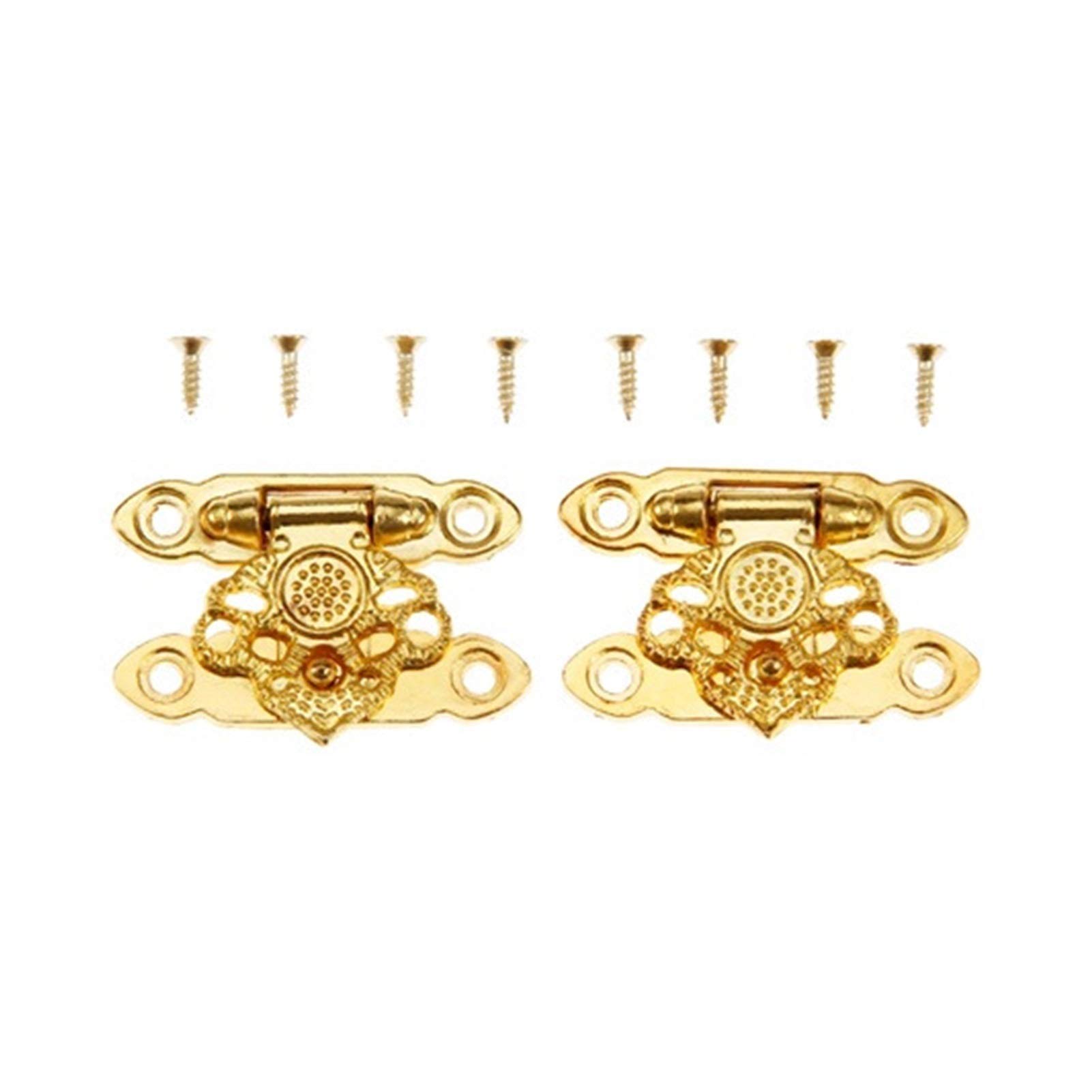 SHALLEZSOU Key Hasp Lock 2Pcs Antique Gold Jewelry Box Padlock Hasps Locked Catch Latches Flower Wooden Gift Hardware