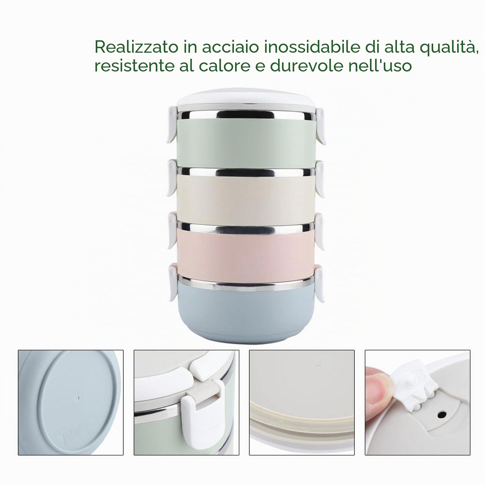 Tyenaza Portapranzo Termico in Acciaio Inossidabile 304 - Lunch Box Bento Impilabile con Manico Pieghevole, Contenitore Ermetico per Alimenti per Bambini, Ufficio e Viaggi(#4)