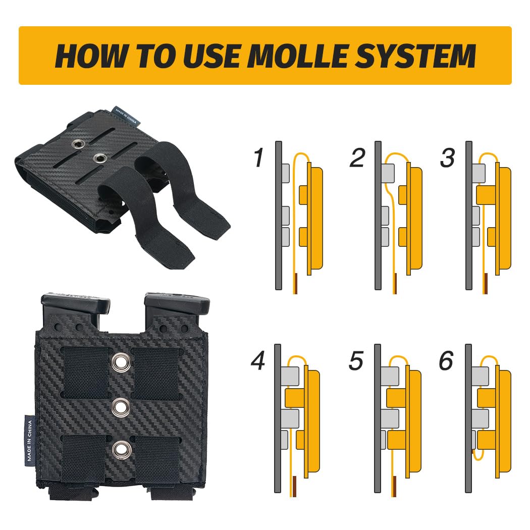 IDOGEAR Pistole Magazinbeutel Molle Magazin Pouch 9MM Doppelstapel Elastisches Magazin Holster mit Inner Loop Panel Laser-Cut Hardshell Mag Carrier