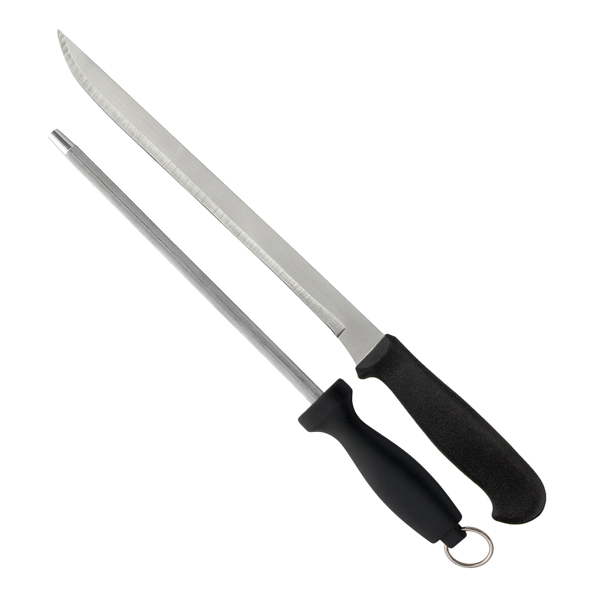 Well Home Set de Cuchillo jamonero (hoja 25cm) y Chaira (21cm) en acero inoxidable