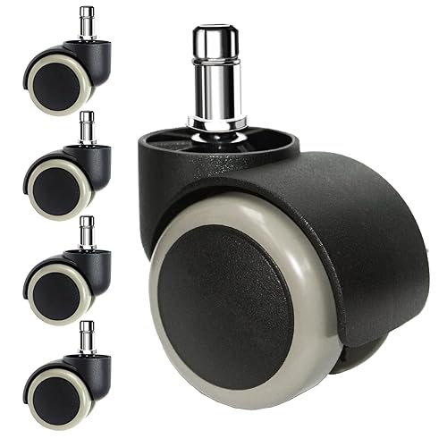 Miniatura 8 de FOH Juego de 5 ruedas para silla de oficina de 2 pulgadas, protección de suelo, ajuste universal, ruedas giratorias de tamaño estándar, ruedas de