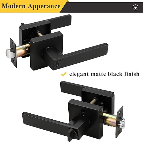 Miniatura 3 de Probrico - Paquete de 4 perillasmanijas para puerta de entrada negras con la misma llave, resistente, estilo contemporáneo, cerradura exterior con