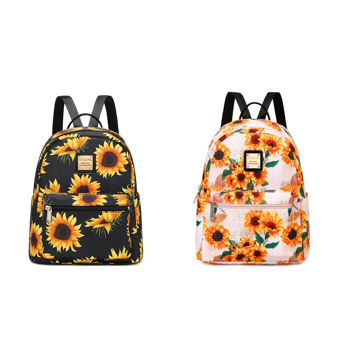 CusangelMini Backpack Purse for Women Girls，Black and White Sunflower Backpack