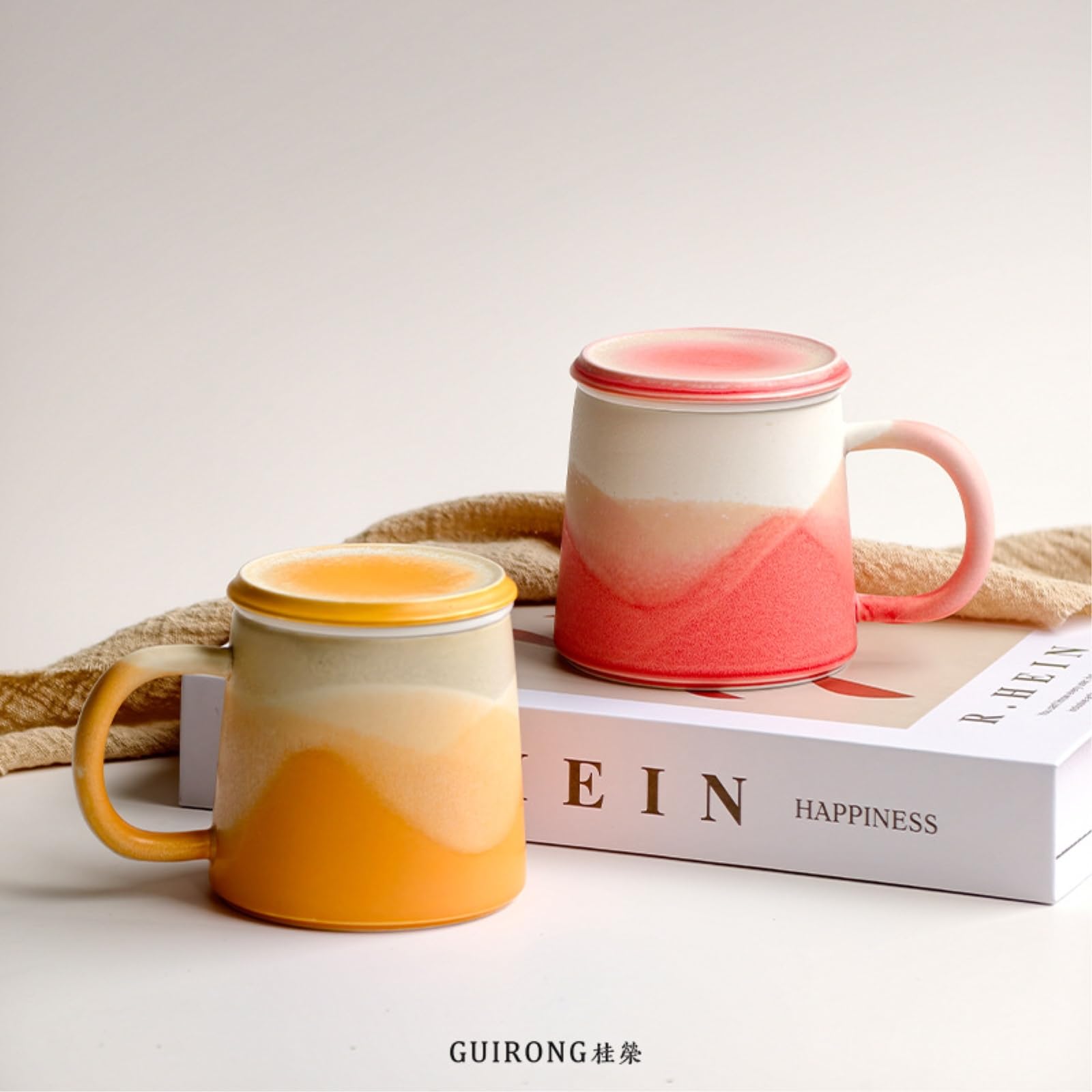 HJDMO - Taza de cerámica con tapa y colador, 350 ml, taza infusora de té azul degradado para té de hojas sueltas, taza de café grande para oficina y hogar, regalo único para ella