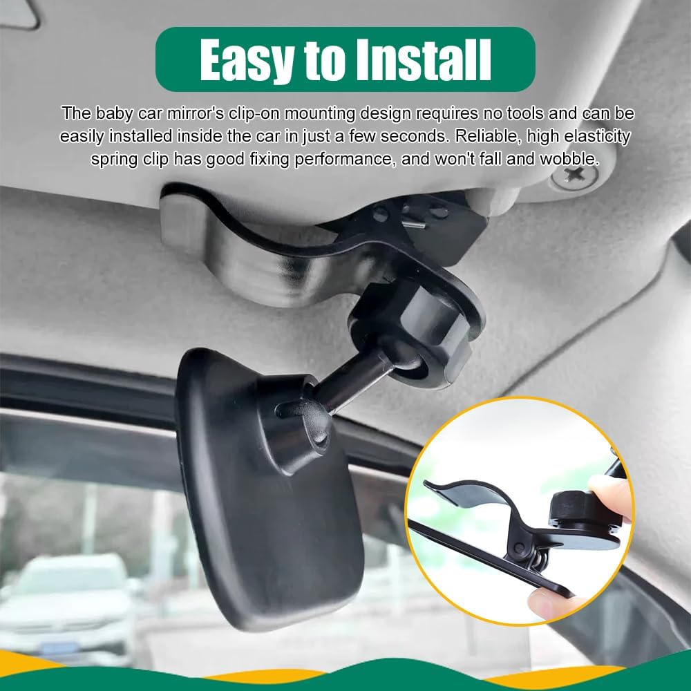Baby Car Mirror, Car Seat Mirrors, Wide Angle Convex Clip-on Mirrors, Universal Auto Interior Accessories Children Backseat Adjustable Rearview Mirror for Viewing Rear Passengers (1PCS)