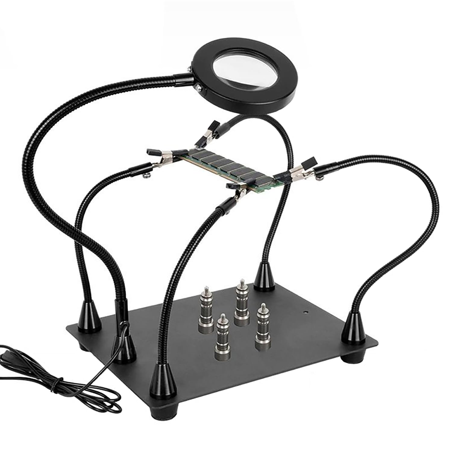 Troisieme Main Soudure, Loupe Soudure, Troisieme Main avec Lampe Loupe 5X, 4 Bras d'Aide à la Soudure, 4 Colonnes Pcb, Bras Aimantés Flexibles pour Soudure DIY Bijoutiers