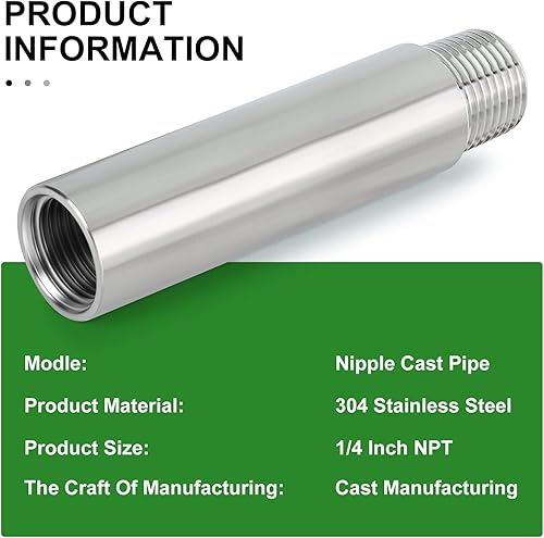Miniatura 573 de TAISHER 2 accesorios de tubería de acero inoxidable, 1/2 "NPT x 1/2" NPT macho roscado, tubo fundido de pezón de 6 pulgadas de longitud 1.969 in