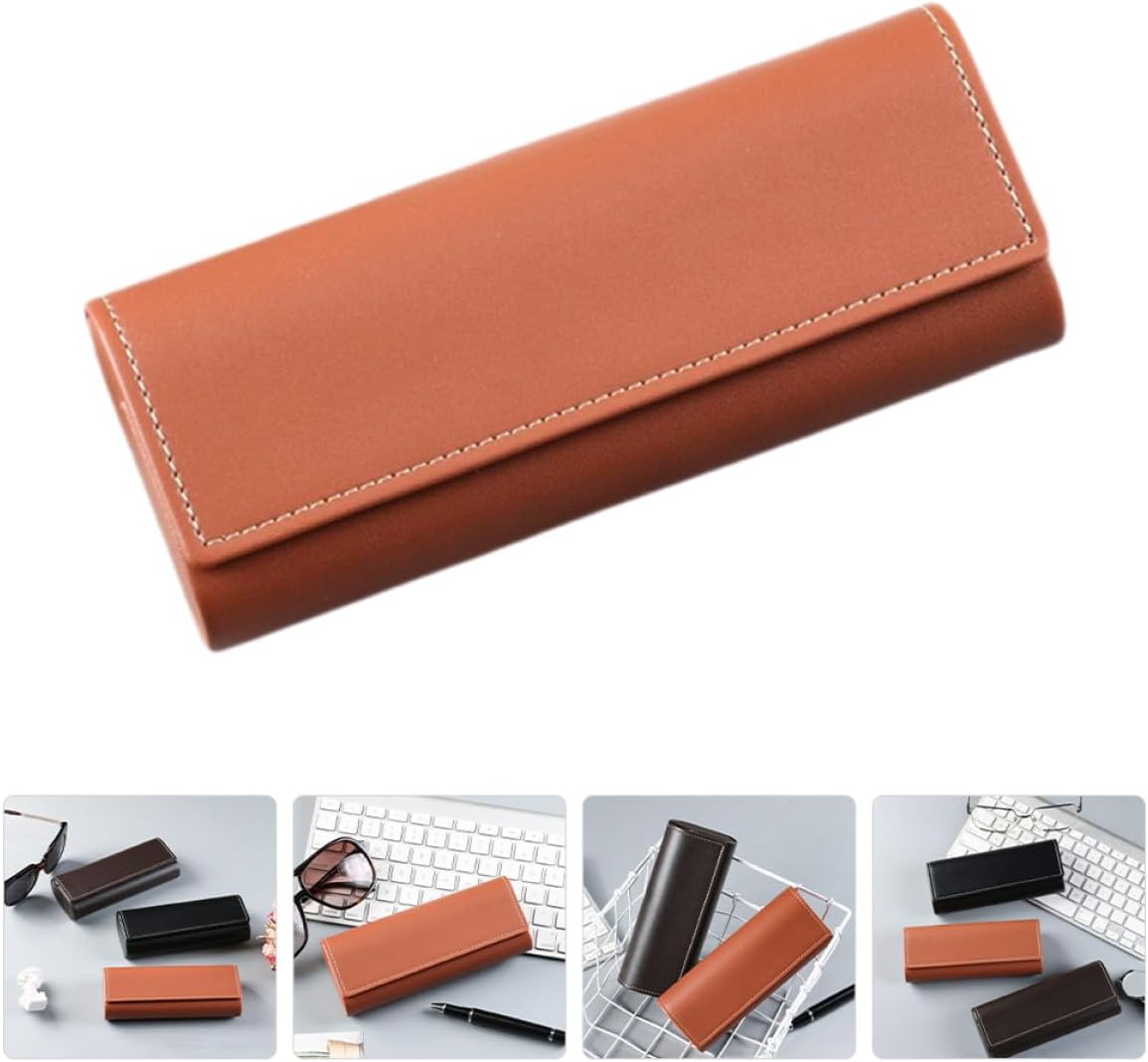 Healifty Hard Shell Eyeglass Protective Case Portable Unisex Glasses Storage Case for Travel Lightweight Brown Eyeglasses Holder for Men and Women