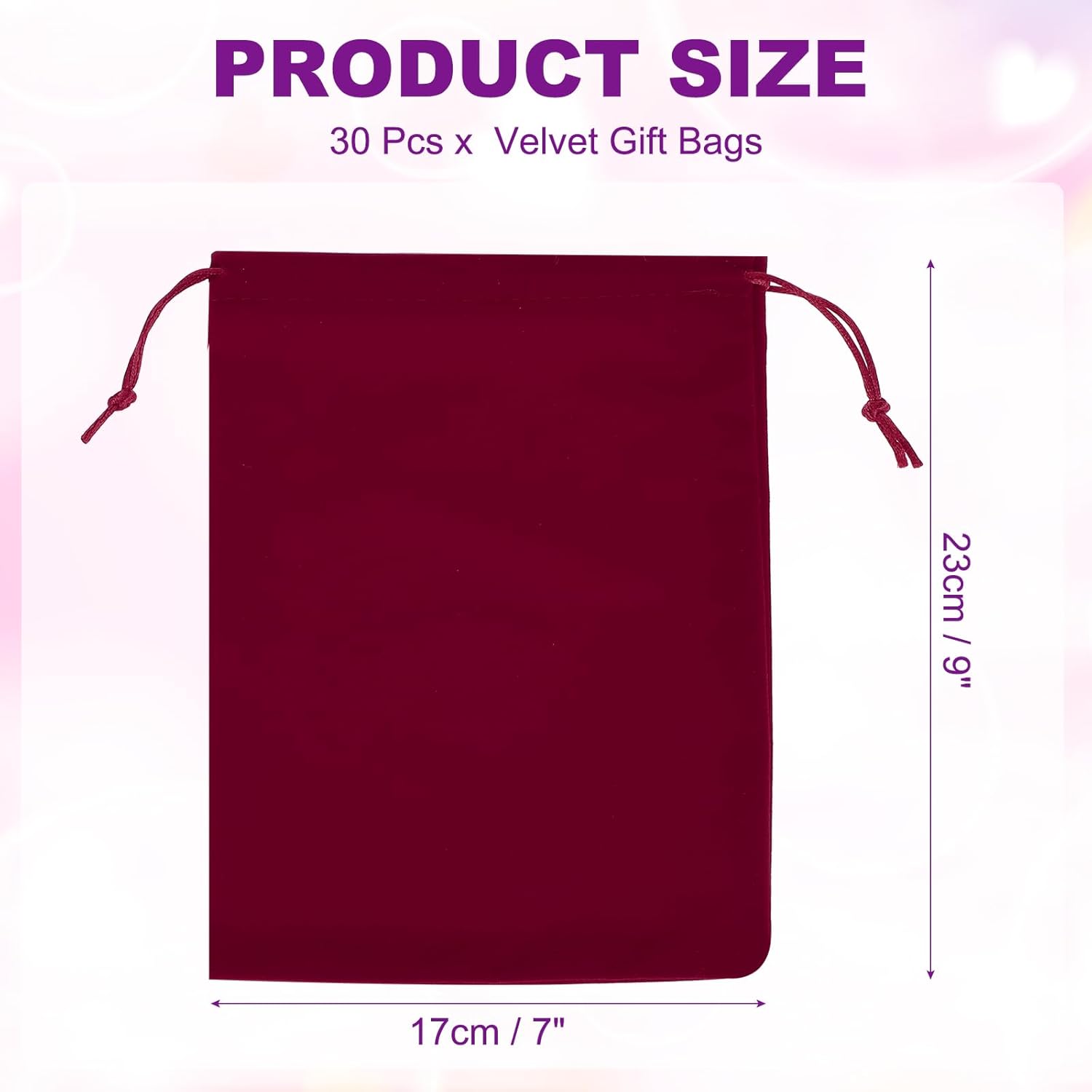 PATIKIL 30 Pcs Velvet Drawstring Bags, 7 x 9 Inch Large Velvet Cloth Jewelry Gift Pouches with Drawstring, Favor Candy Bag Dust Bag for Wedding Birthday Party Christmas, Wine Red - Image 2
