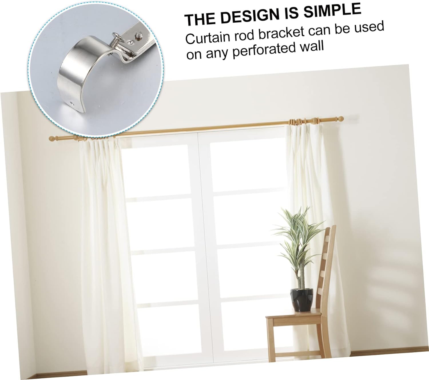 Curtain Pole Brackets,Curtain Rail Brackets 2pcs Curtain Rod Bracket Hanger Holder Ceiling Curtain Rods Coat Hanger Stand Metal Stand Curtain Hooks(Silver)