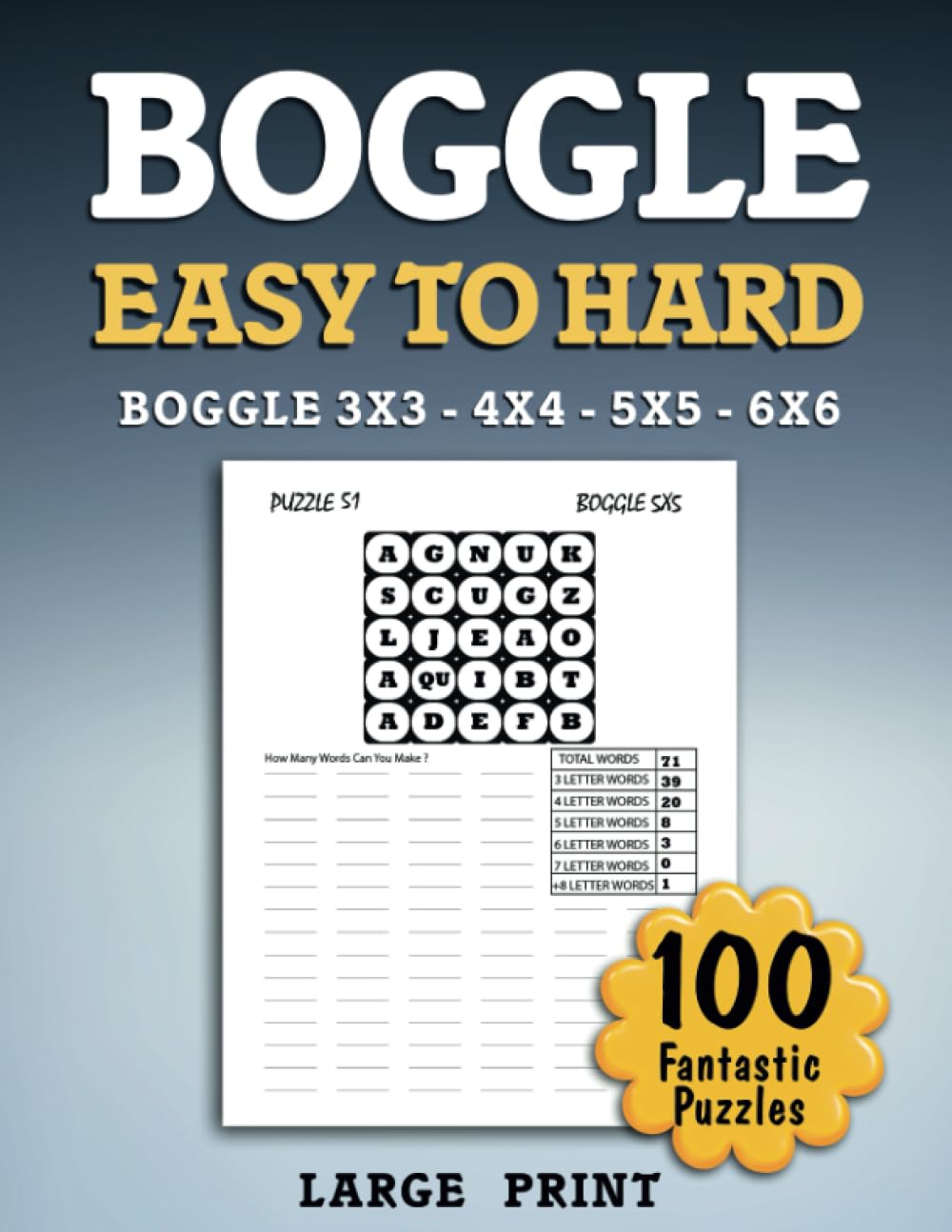BOGGLE EASY TO HARD: Improve Your Vocabulary and Cognitive Abilities with 100 Puzzles of Brain-Teasing Puzzles, 8.50 x 11 in, Puzzles & Solutions.