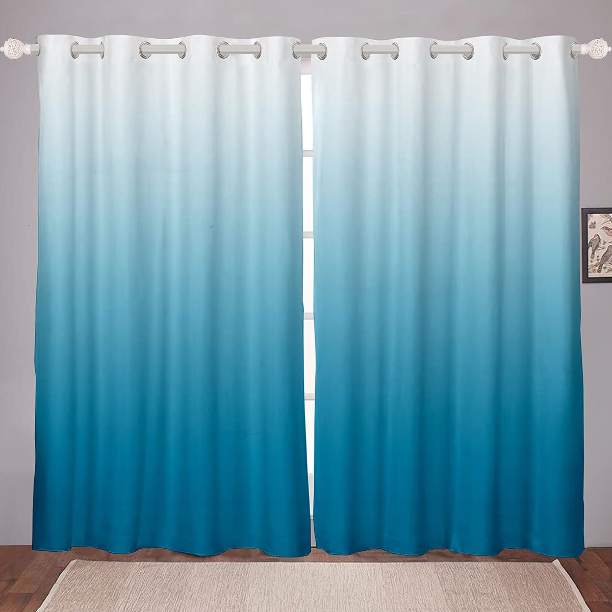 Ombre Curtains Ombre Effects Window Curtains for Bedroom Living Room Kids Girls Boys Gradient Blue White Window Drapes,W66*L72