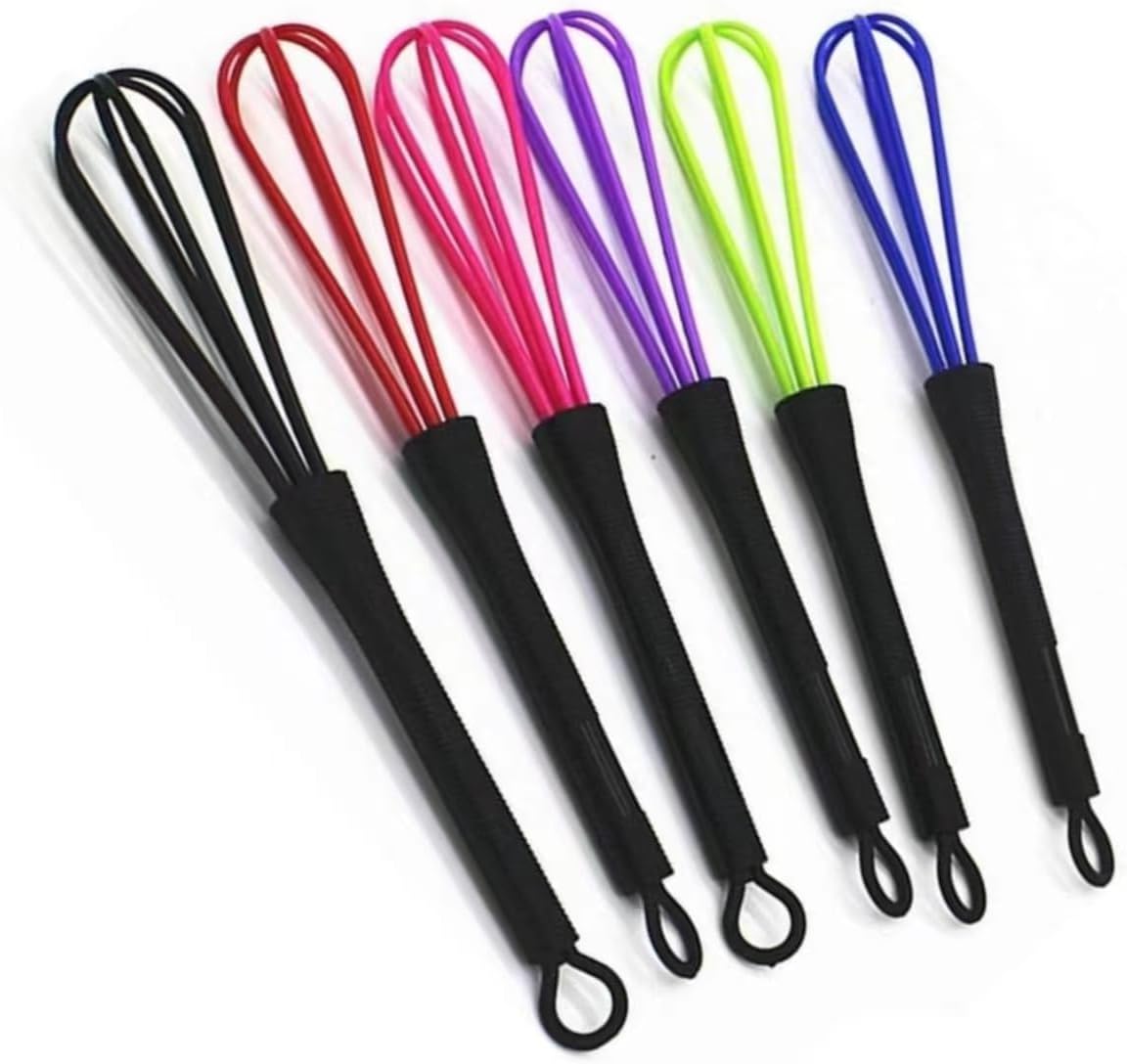 6Pcs Multicolour Mini Whisks for Hair Dye Color Mixing, 7 x 1.2 in, Balloon Salon Barber Hairdressing Hair Color Dye Cream Whisk Kitchen, Mixer Tool for Blending, Whisking,Hair Coloring Products
