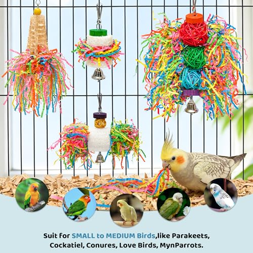4PCS Bird Parrot Foraging Toys Parakeet Chewing Hanging Toy Shredder Paper Cage Accessories for Small Parrots Parakeets Conures Cockatiels Love Birds Cage Toy (4Pack) - Image 3