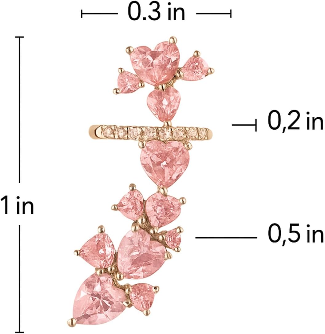 8 Other Reasons Wicked Blossom Ear Crawler Earring | Pink Heart Gemstone Floral Ear Climber with Post Stud & Ring Arch Support | 14K Gold Plated Statement Crystal Ear Cuff Jewelry for Women