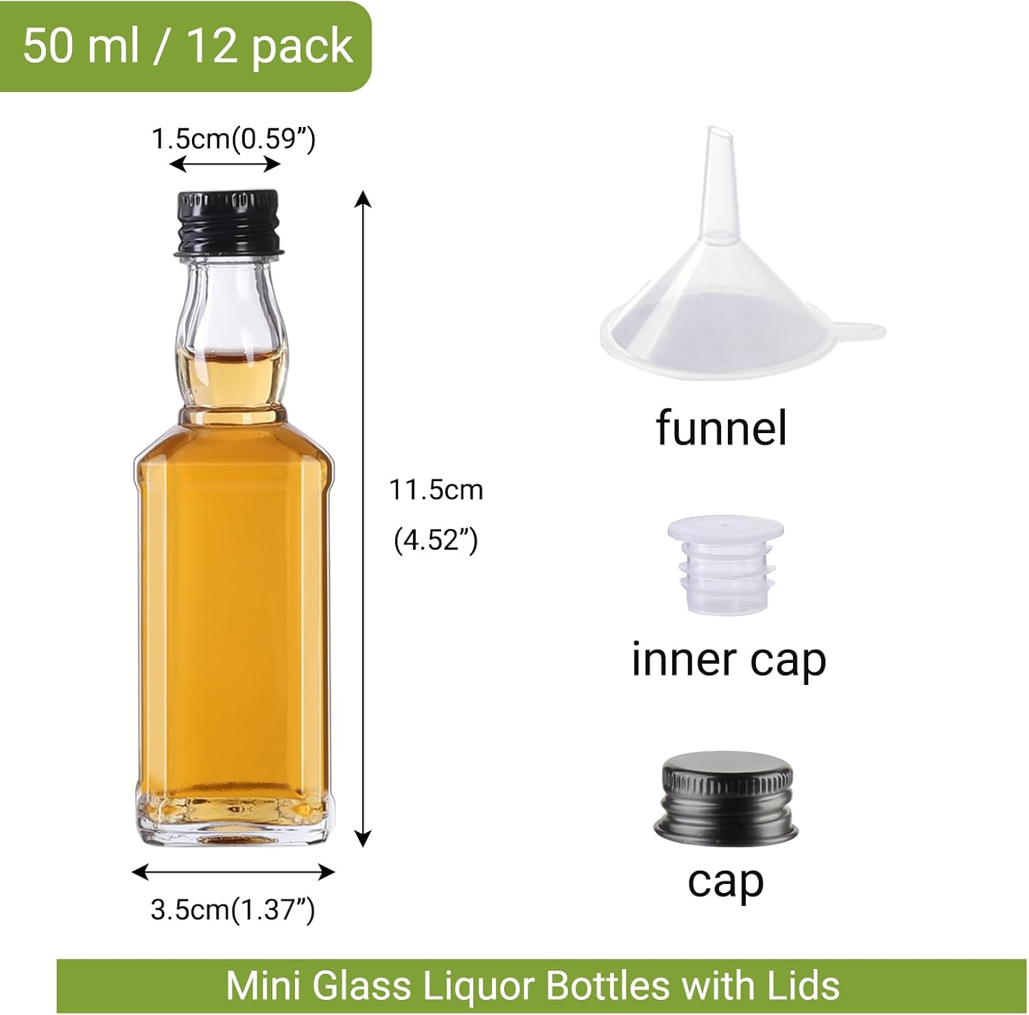 12 Pack 1.5oz Hot Sauce Bottles, Mini Glass Liquor Bottle With Lids image 2