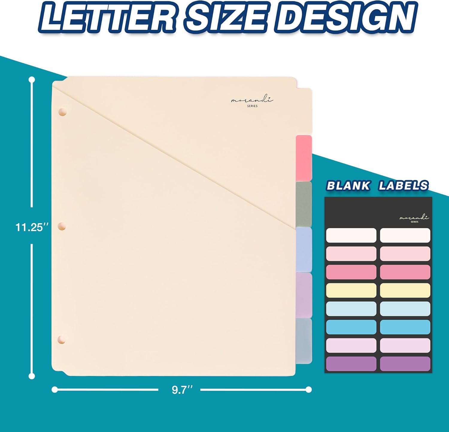 H4D 6-Tab Dividers for 3 Ring Binder, Plastic Dividers with Two Pockets, Letter Size, Pastel Colors, 1 Set - Image 2