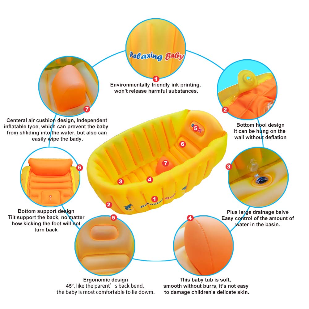 Buy Inflatable Baby Bathtub Anti Slip Toddler Tub Portable Newborn Bathtub With Foldable Shower Basin Travel Tub For 6 36 Months Infants Bathing Seat Orange Online In Vietnam B07xb7sl9y