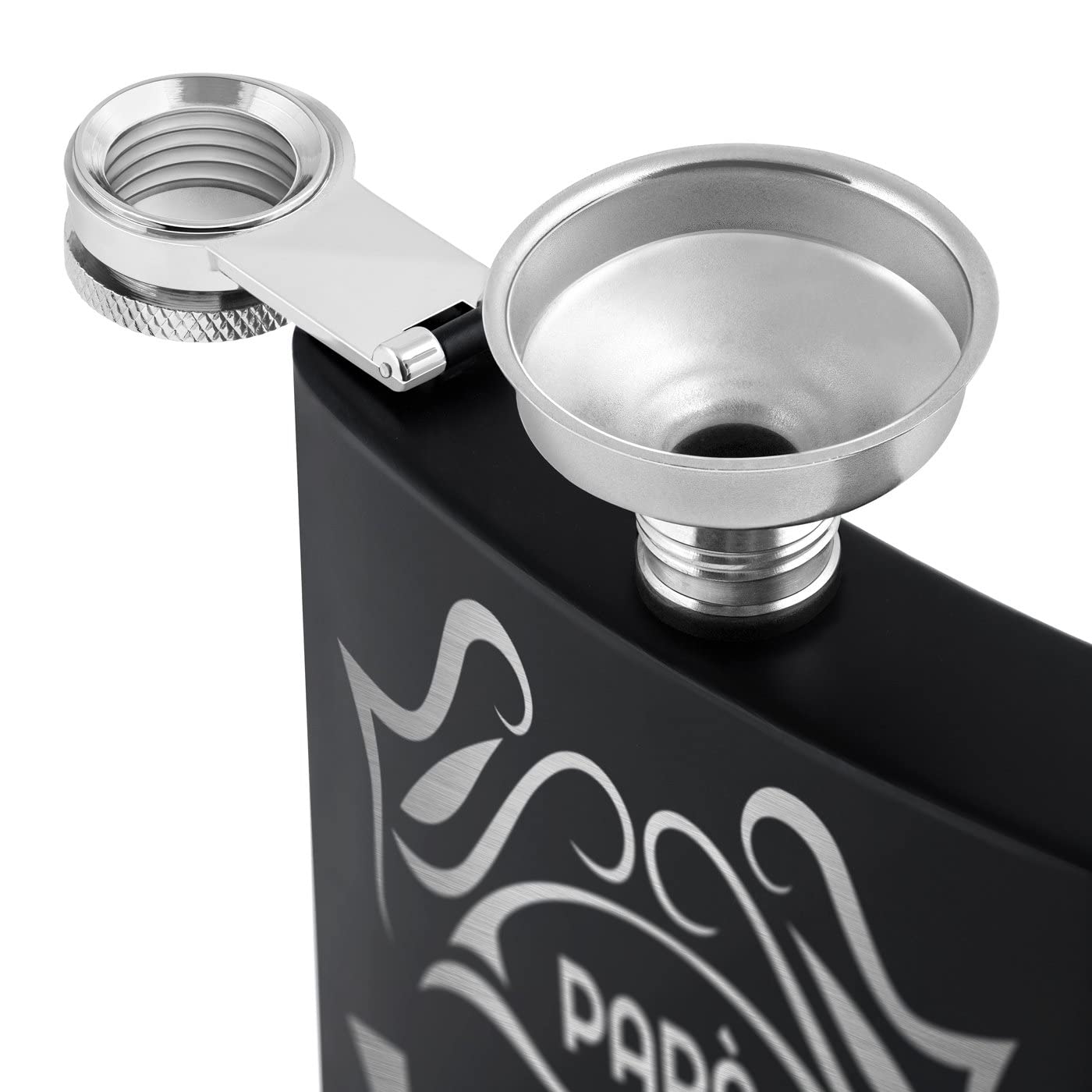 Fiaschetta nera in metallo - 200ml - 4 bicchieri e mini imbuto - incisione personalizzata - in acciaio inossidabile - dimensioni 15,5cm x 9,5cm - pensiero per uomo - bussola
