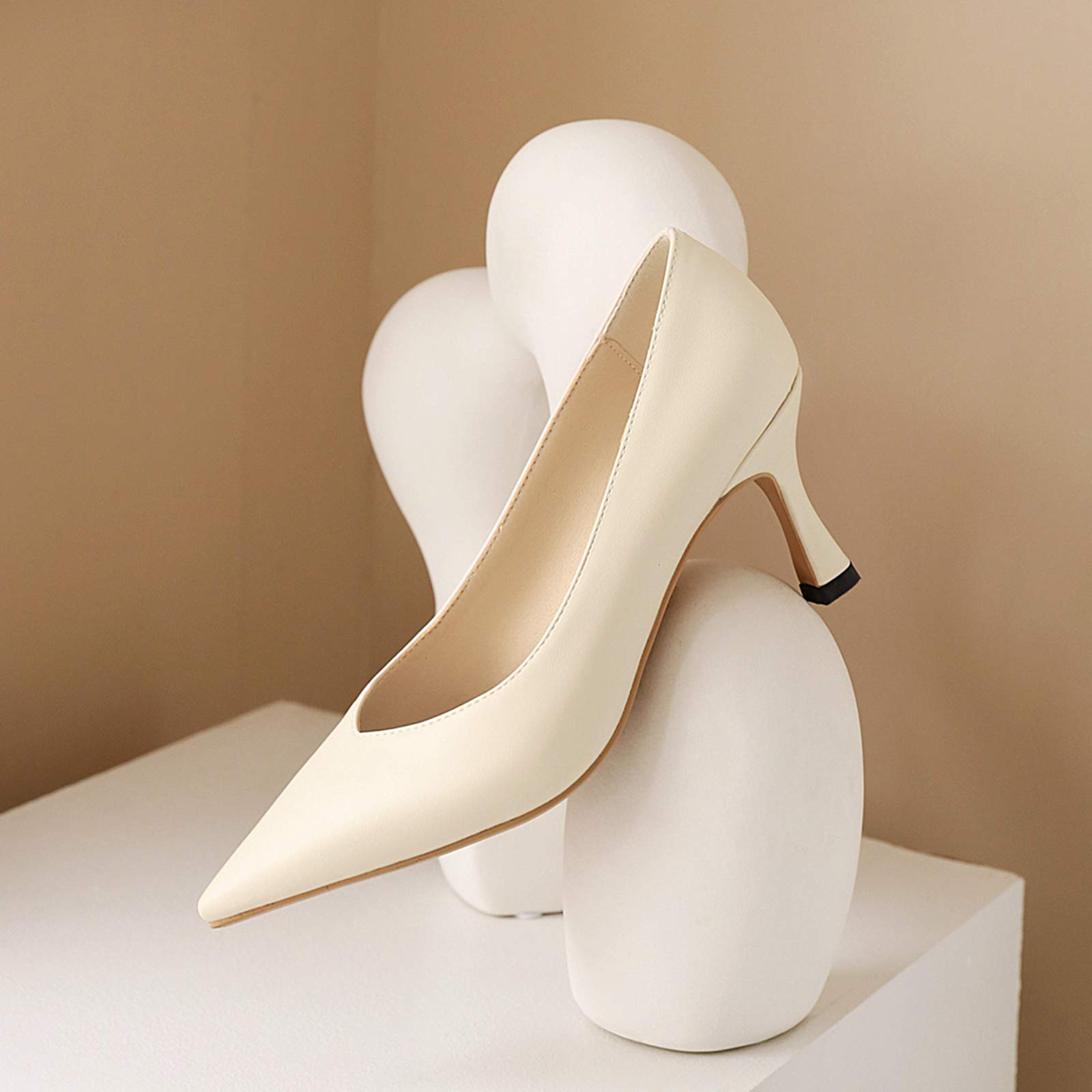 CUTEHEELS Obuwie Damskie, Damskie buty ze szpiczastym obcasem, eleganckie buty do garnituru, beżowy - 46 EU