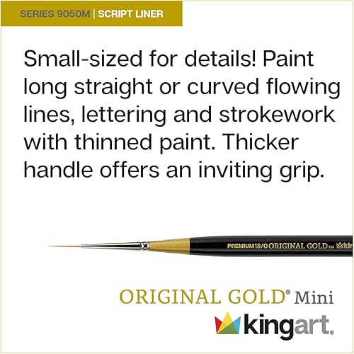 Miniatura 3 de KINGART Premium Original Gold 9050M-180 - Forro de escritura con microdetalles, mini mango grueso, cepillo para artista, pelo sintético Taklon